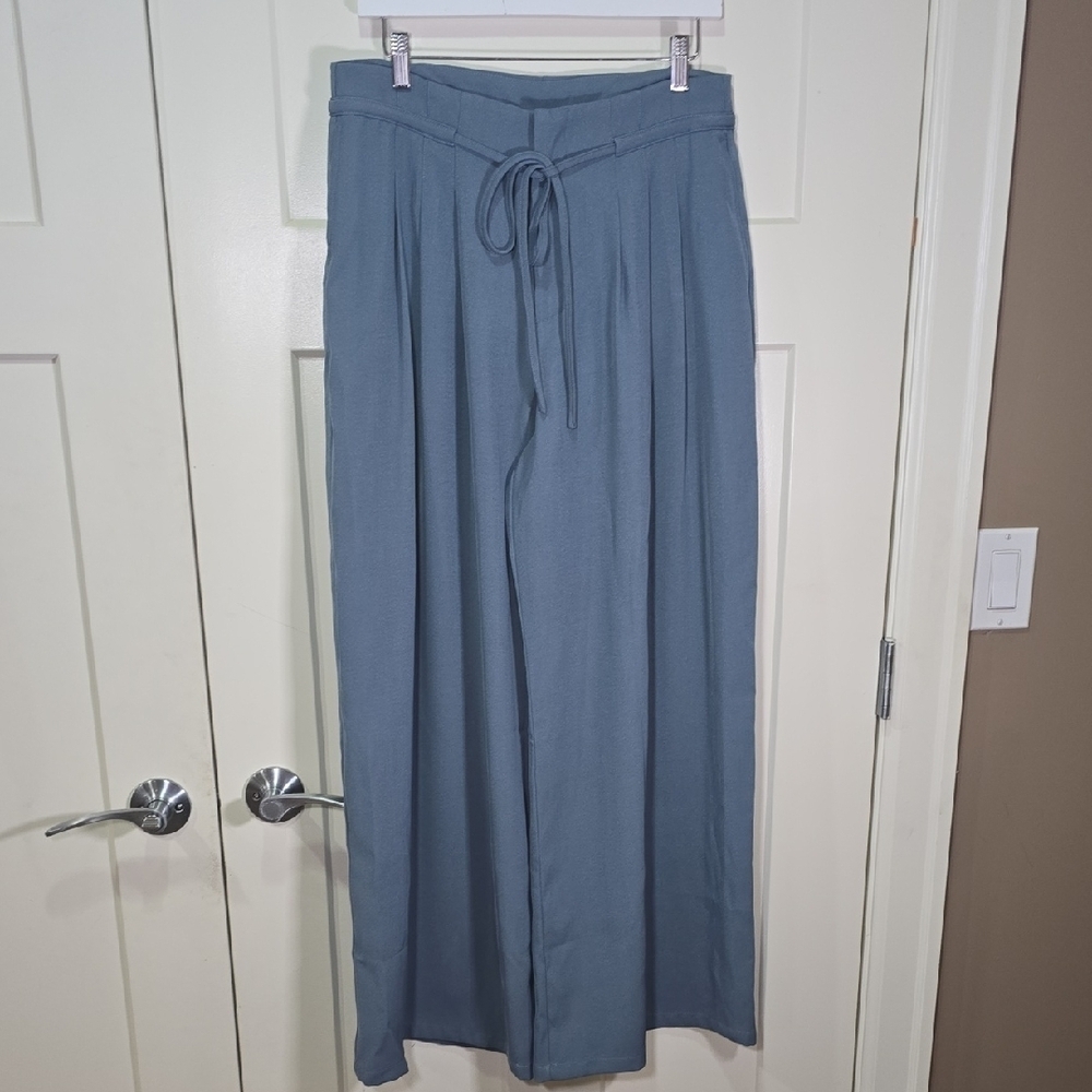 NWOT CIDER Cornflower Wide-Leg Drawstring "Work" Pleated Pants